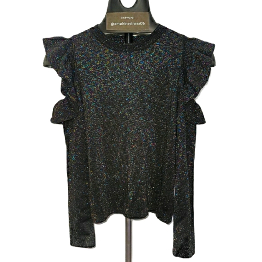Sunset & Spring Black Metallic Ruffled Sweater - Picture 2 of 6